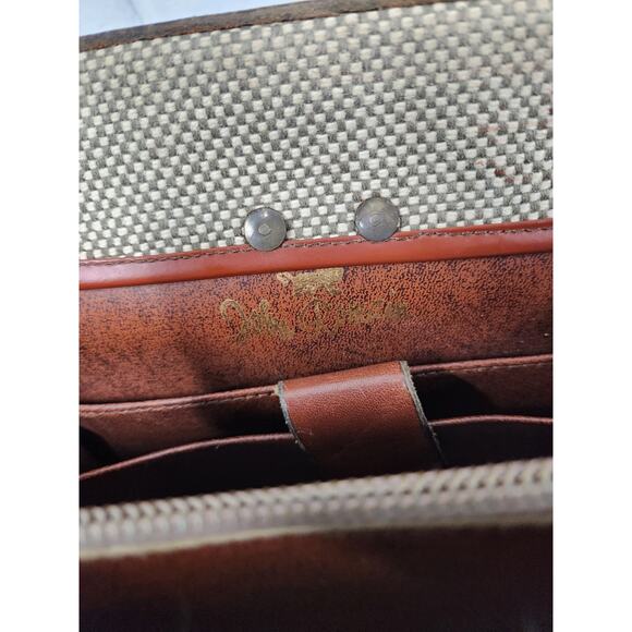 Rare Vintage Designer John Romain Leather Tweed Handbag 60s, 70s, In Brown/Beige - Picture 12 of 16